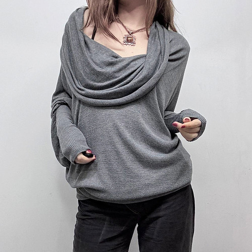 Solid Color Off-shoulder Batwing Sleeve Pleated Loose Top T-shirt MRA-41523