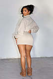 Solid Color Stand-up Collar Long-sleeved Fitted Waist Bodycon Dress XINH-81010