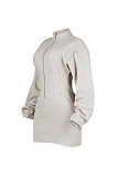 Solid Color Stand-up Collar Long-sleeved Fitted Waist Bodycon Dress XINH-81010