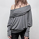 Solid Color Off-shoulder Batwing Sleeve Pleated Loose Top T-shirt MRA-41523