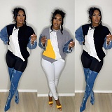 Simple Denim Patchwork Women Knitted Sweater Winter CY-0029
