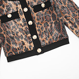 Crew Neck Cardigan Leopard Print Sequined Crop Top Bodycon Shorts Suit XYWL-25ST379