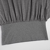 Solid Color Off-shoulder Batwing Sleeve Pleated Loose Top T-shirt MRA-41523