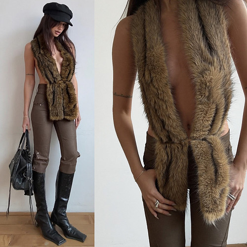 Sexy Short-haired Halter Neck Backless Tie Waist Vest  ZJQD-80910
