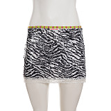 Fashionable Zebra-print Sequined Lace-trimmed Pencil Skirt MRA-39900