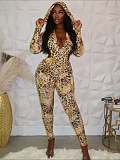 Sexy Leopard Print Slim-fit Hooded Backless Jumpsuit XS-1526