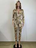 Sexy Leopard Print Slim-fit Hooded Backless Jumpsuit XS-1526