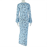 Printed Slim Fit Round Neck Long Sleeve Bodycon Dress JY-303560
