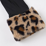 Stylish Plush Leopard Print Off-the-shoulder Long-sleeved Top Short Patchwork Two-piece Set MRA-39895