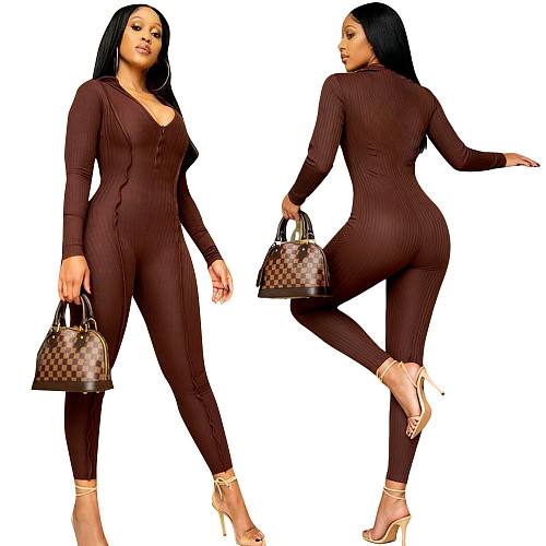 Sexy Solid Color V-neck Slim-fit Jumpsuit HMS-6510