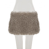 Sexy Solid Color Fuzzy Teddy Bear Curl A-line Mini Skirt MRA-35683