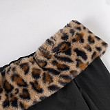 Stylish Plush Leopard Print Off-the-shoulder Long-sleeved Top Short Patchwork Two-piece Set MRA-39895