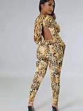Sexy Leopard Print Slim-fit Hooded Backless Jumpsuit XS-1526
