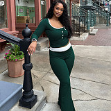 Casual Camisole Long-sleeved Jacket Slim-fit Bootcut Trousers Three-piece Set SXE-78623