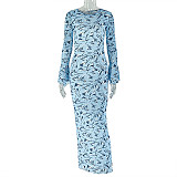 Printed Slim Fit Round Neck Long Sleeve Bodycon Dress JY-303560