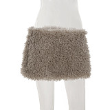 Sexy Solid Color Fuzzy Teddy Bear Curl A-line Mini Skirt MRA-35683