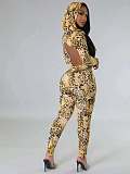 Sexy Leopard Print Slim-fit Hooded Backless Jumpsuit XS-1526