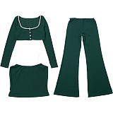 Casual Camisole Long-sleeved Jacket Slim-fit Bootcut Trousers Three-piece Set SXE-78623