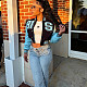 Fashionable and Personalized Leather Stitching Long-sleeved Waist Printed Jacket SXE-80374