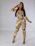 Sexy Leopard Print Slim-fit Hooded Backless Jumpsuit XS-1526