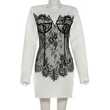 New V-neck Slim-fit Lace Color-blocked Bodycon Mini Dress SXE-82372