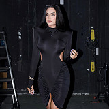 Sexy High-neck Backless Pleated Long-sleeved Bodycon Dress SXE-78923