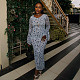 Printed Slim Fit Round Neck Long Sleeve Bodycon Dress JY-303560