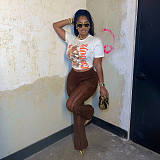 High-waisted Knitted Openwork Ripped See-through Straight-leg Casual Trousers XYWL-25TP486