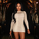 Half Turtleneck Light Color Snake Print Long Sleeve Hip Short Dress XYWL-25DS369