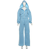 Casual Hooded Long-sleeved Zip-up Jacket and Loose-fitting Trousers Set SXE-55269