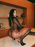 Sexy Leopard Print Cutout High-neck Backless Mesh Bodysuit LCYM-300865