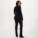 Fashionable Hollow Hook Zipper Top and Sexy Slim-fitting Trousers Two-piece Set DLS-84204