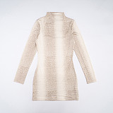 Half Turtleneck Light Color Snake Print Long Sleeve Hip Short Dress XYWL-25DS369
