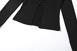 Fashionable Hollow Hook Zipper Top and Sexy Slim-fitting Trousers Two-piece Set DLS-84204