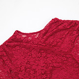 Round Neck Cross-chest Lace Furry Sleeves Patchwork Hip-hugging Gathered Dress XYWL-25DS372