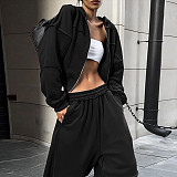 Casual Hooded Long-sleeved Zip-up Jacket and Loose-fitting Trousers Set SXE-55269