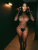 Sexy Leopard Print Cutout High-neck Backless Mesh Bodysuit LCYM-300865