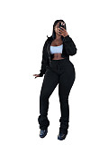Hooded Zipper Cardigan Waisted Velvet Sweatshirt Lace-up Sports Suit PMR-809