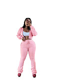 Hooded Zipper Cardigan Waisted Velvet Sweatshirt Lace-up Sports Suit PMR-809