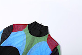 Fashionable Turtleneck Color-blocked Long-sleeved High-waisted Bodysuit DLS-85453