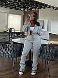 Hooded Zipper Cardigan Waisted Velvet Sweatshirt Lace-up Sports Suit PMR-809