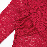 Round Neck Cross-chest Lace Furry Sleeves Patchwork Hip-hugging Gathered Dress XYWL-25DS372