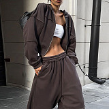 Casual Hooded Long-sleeved Zip-up Jacket and Loose-fitting Trousers Set SXE-55269