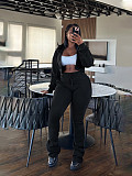 Hooded Zipper Cardigan Waisted Velvet Sweatshirt Lace-up Sports Suit PMR-809