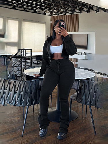Hooded Zipper Cardigan Waisted Velvet Sweatshirt Lace-up Sports Suit PMR-809