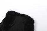 Fashionable Fur Collar Spliced ​​Long-sleeved Suspenders With Sexy Hip-hugging Short Skirt Suit DLS-85367