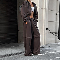 Casual Hooded Long-sleeved Zip-up Jacket and Loose-fitting Trousers Set SXE-55269
