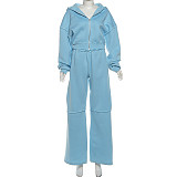 Casual Hooded Long-sleeved Zip-up Jacket and Loose-fitting Trousers Set SXE-55269
