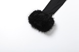 Fashionable Fur Collar Spliced ​​Long-sleeved Suspenders With Sexy Hip-hugging Short Skirt Suit DLS-85367