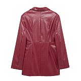 Sexy Hot Girl In A Red Deep V-neck Pleated Leather Dress FC-1420